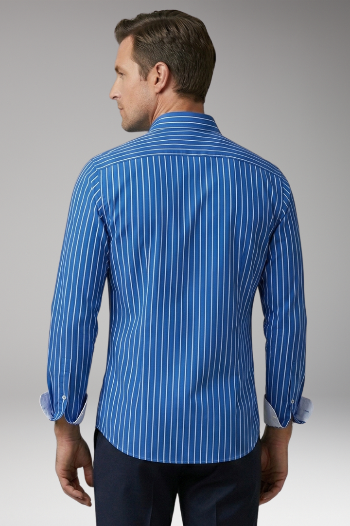 Men's Shirt with Striped Design and Lapel Collar