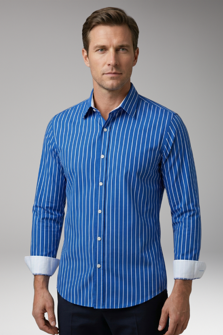 Men's Shirt with Striped Design and Lapel Collar
