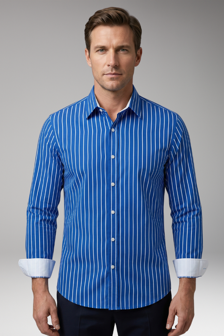 Men's Shirt with Striped Design and Lapel Collar