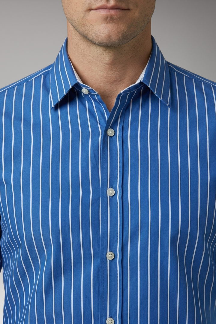 Men's Shirt with Striped Design and Lapel Collar
