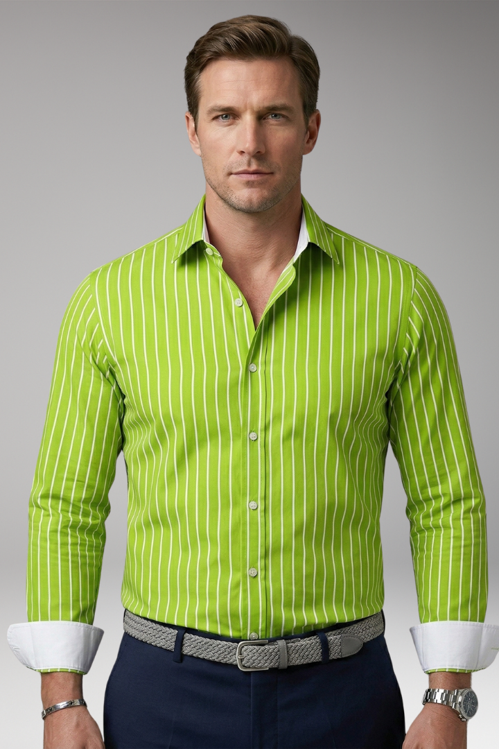 Men's Shirt with Striped Design and Lapel Collar
