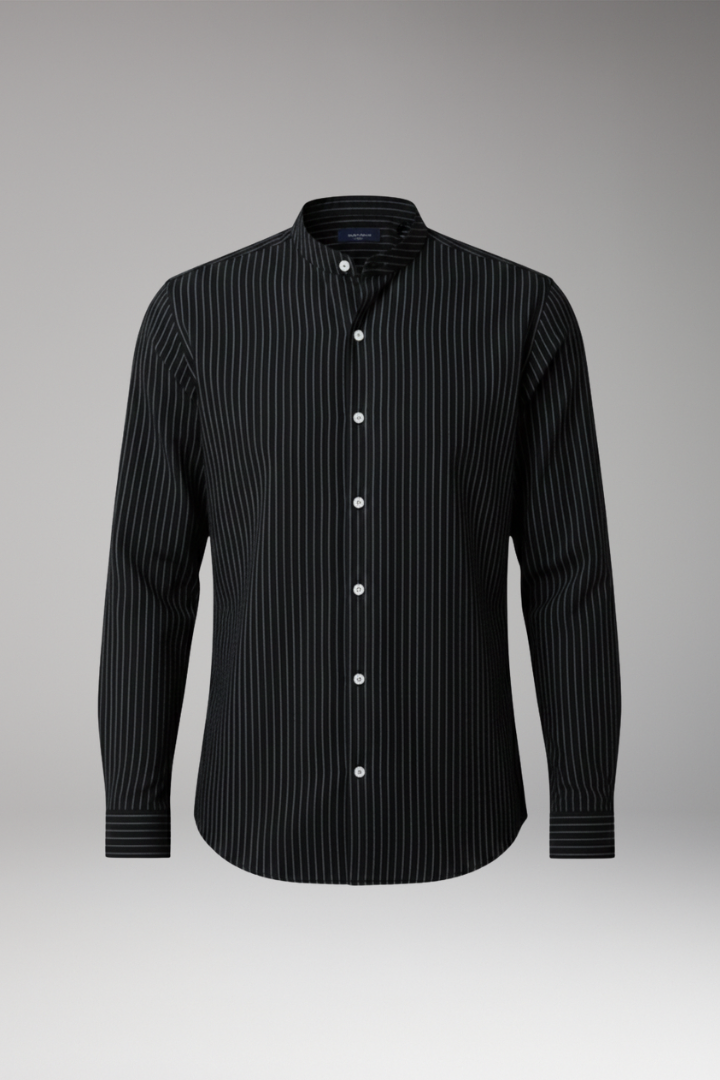 Men's Shirt with Striped Pattern and Stand-up Collar