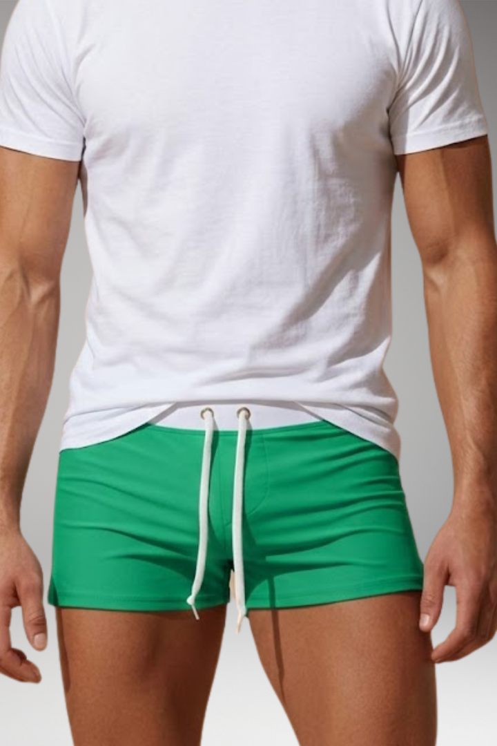 Men’s Short Swim Trunks with Adjustable Drawstring Waistband