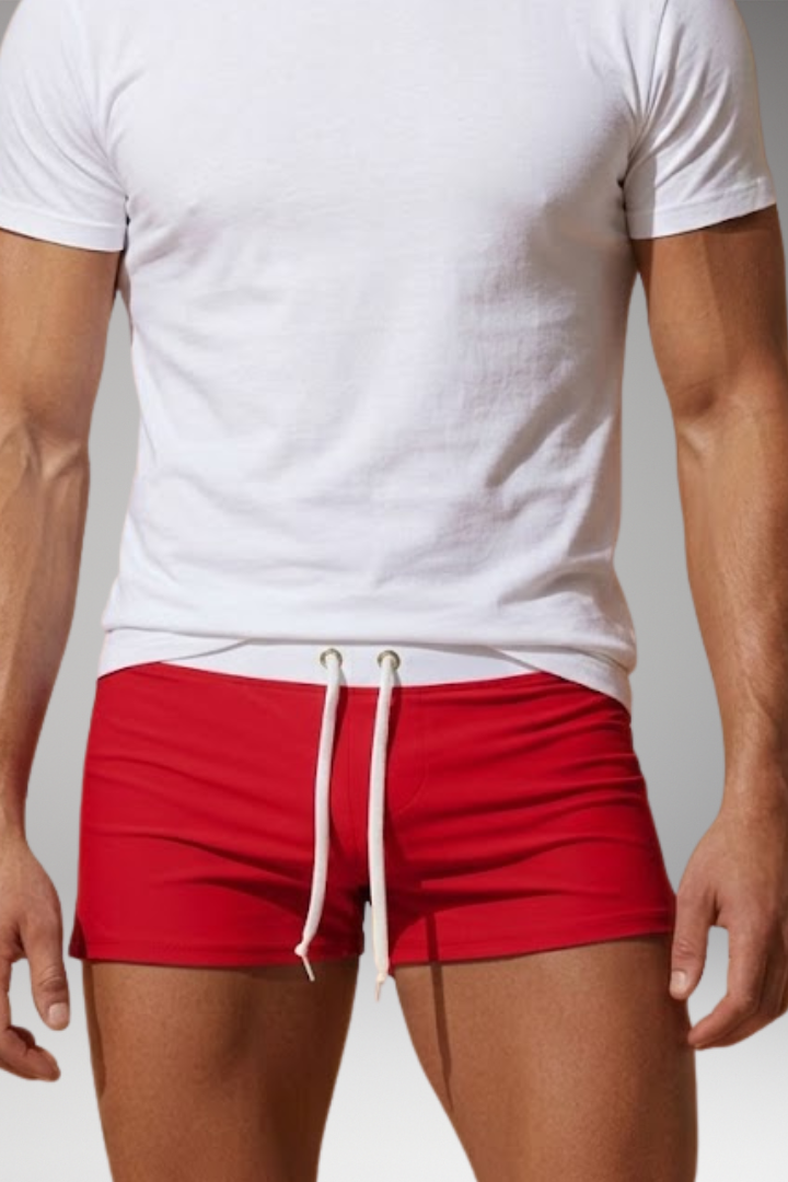 Men’s Short Swim Trunks with Adjustable Drawstring Waistband
