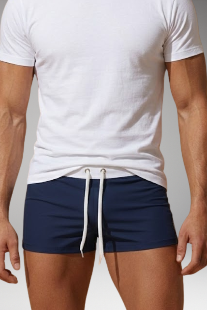 Men’s Short Swim Trunks with Adjustable Drawstring Waistband