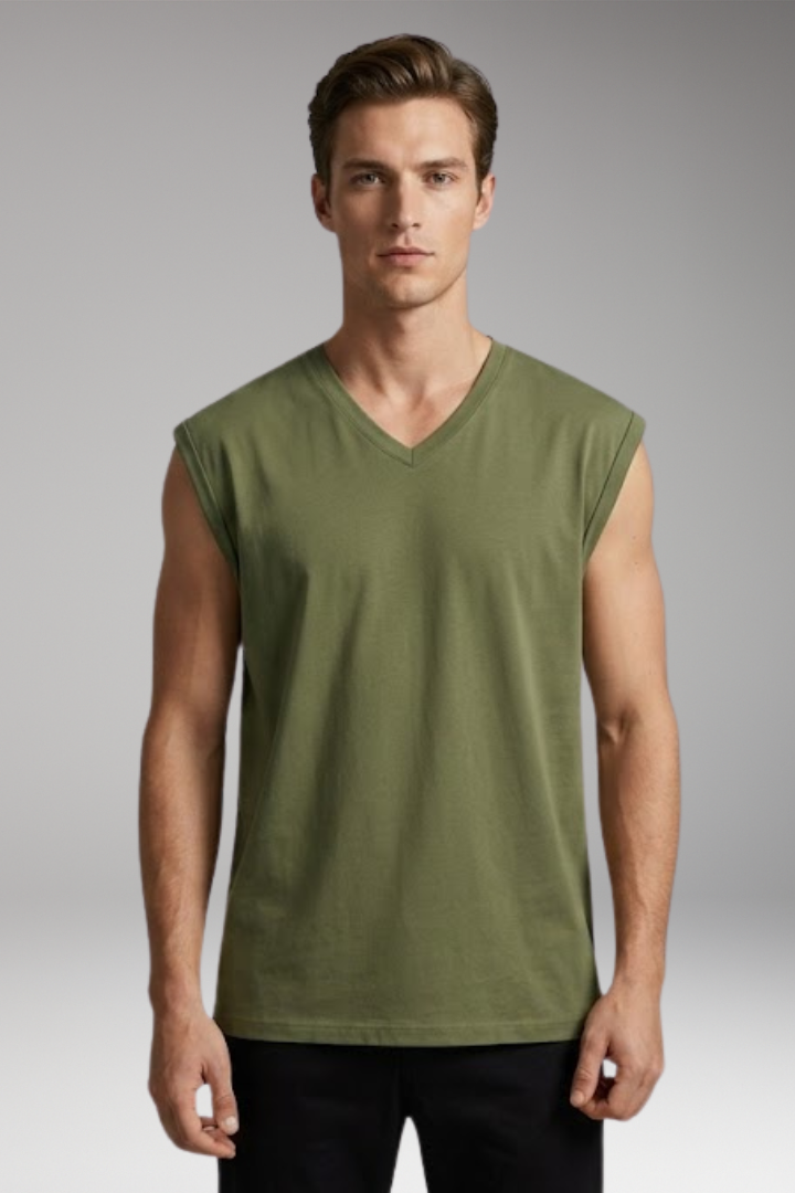 Men’s Sleeveless T-Shirt with V-Neck and Relaxed Fit
