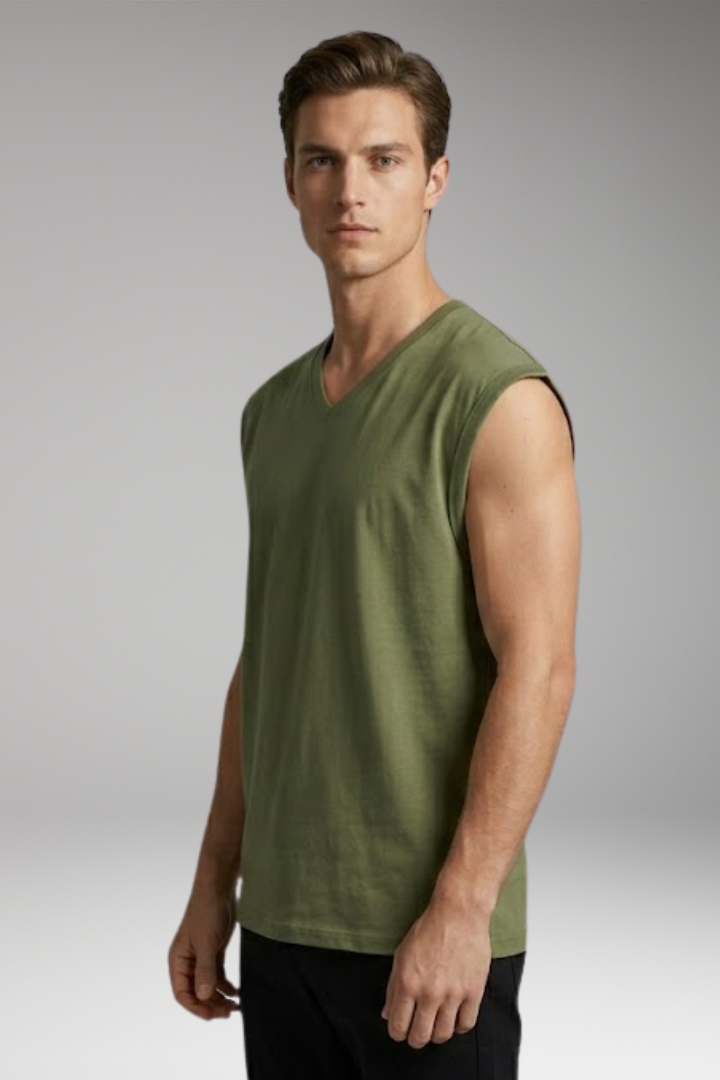 Men’s Sleeveless T-Shirt with V-Neck and Relaxed Fit