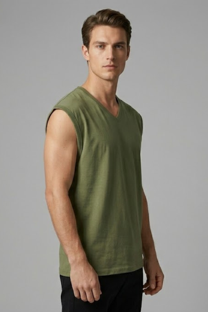 Men’s Sleeveless T-Shirt with V-Neck and Relaxed Fit