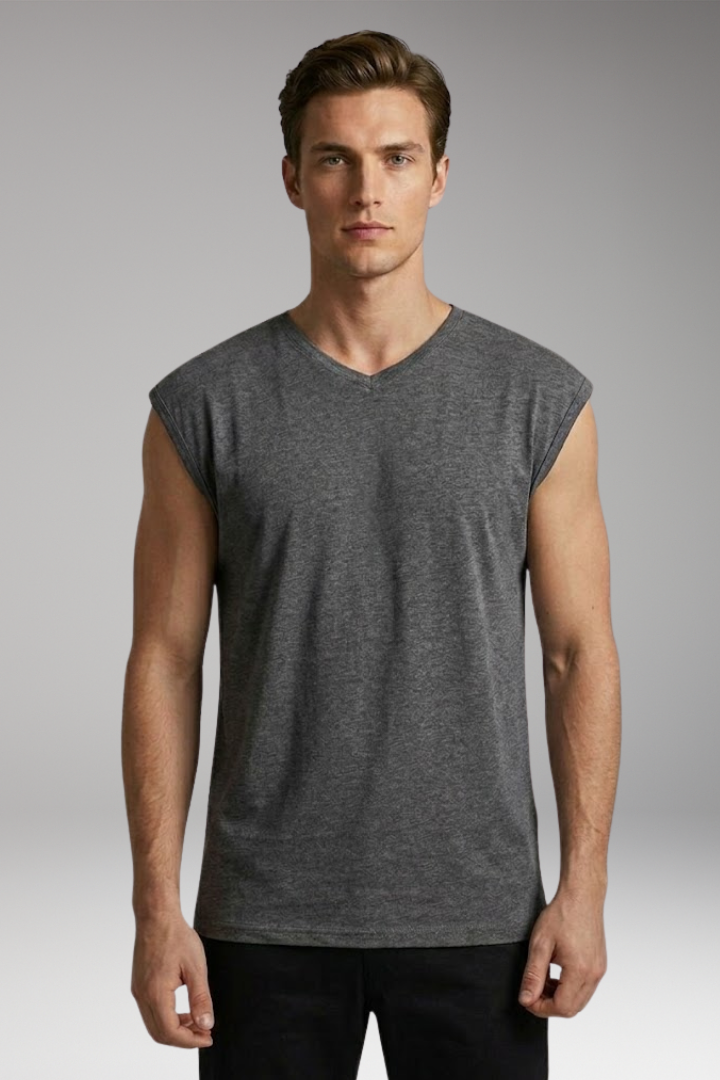 Men’s Sleeveless T-Shirt with V-Neck and Relaxed Fit