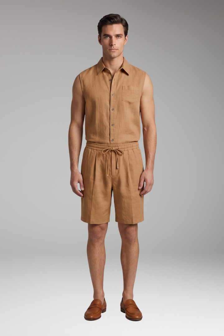 Men's Sleeveless Top and Drawstring Trousers Set