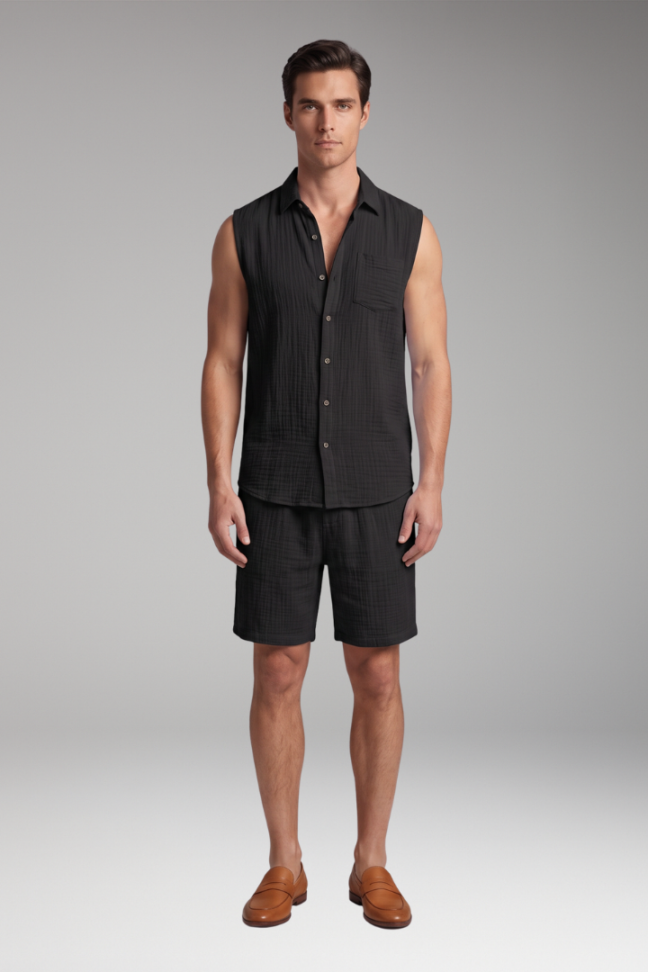 Men's Sleeveless Top and Drawstring Trousers Set