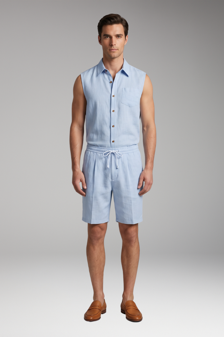 Men's Sleeveless Top and Drawstring Trousers Set