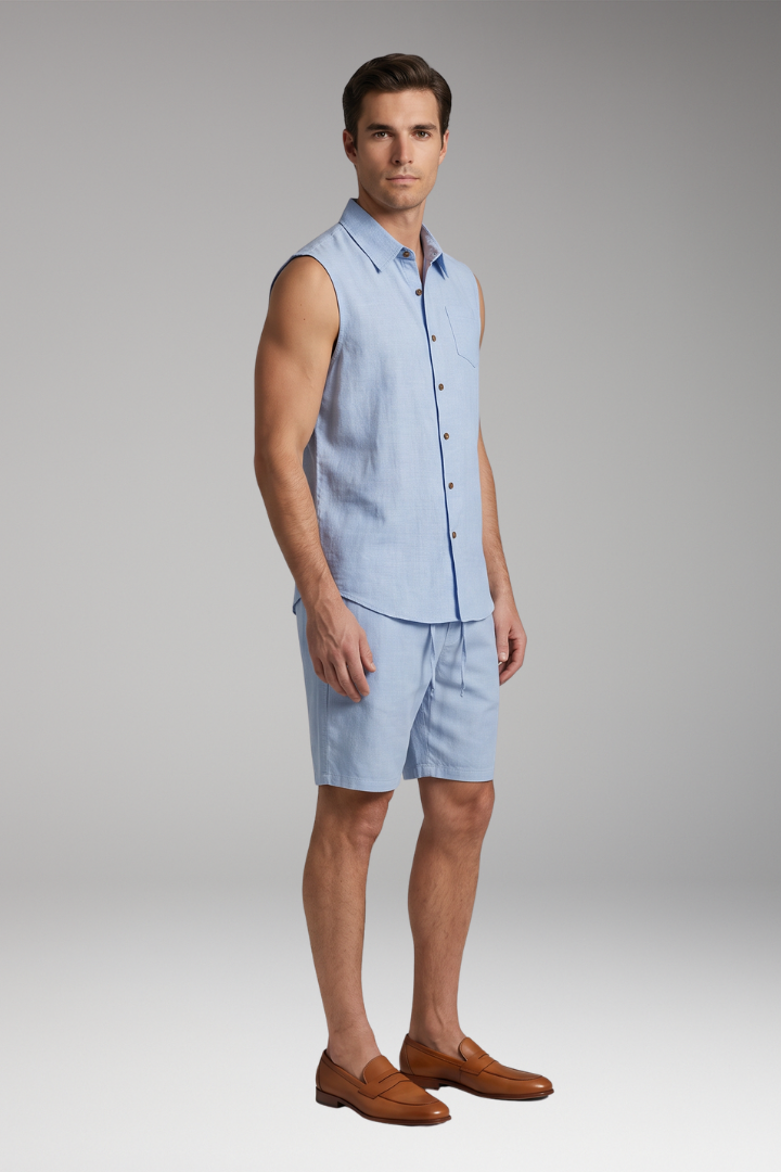 Men's Sleeveless Top and Drawstring Trousers Set
