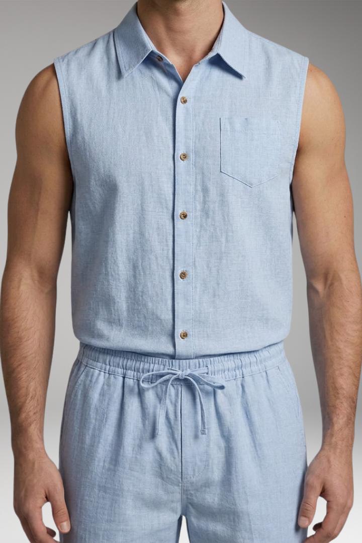 Men's Sleeveless Top and Drawstring Trousers Set