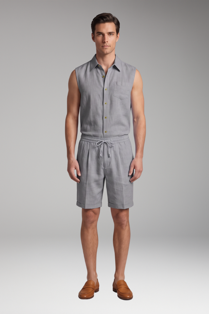 Men's Sleeveless Top and Drawstring Trousers Set