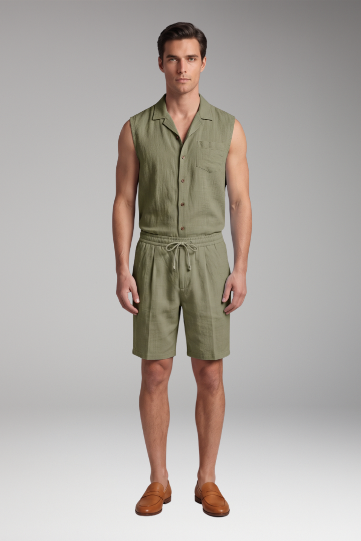 Men's Sleeveless Top and Drawstring Trousers Set
