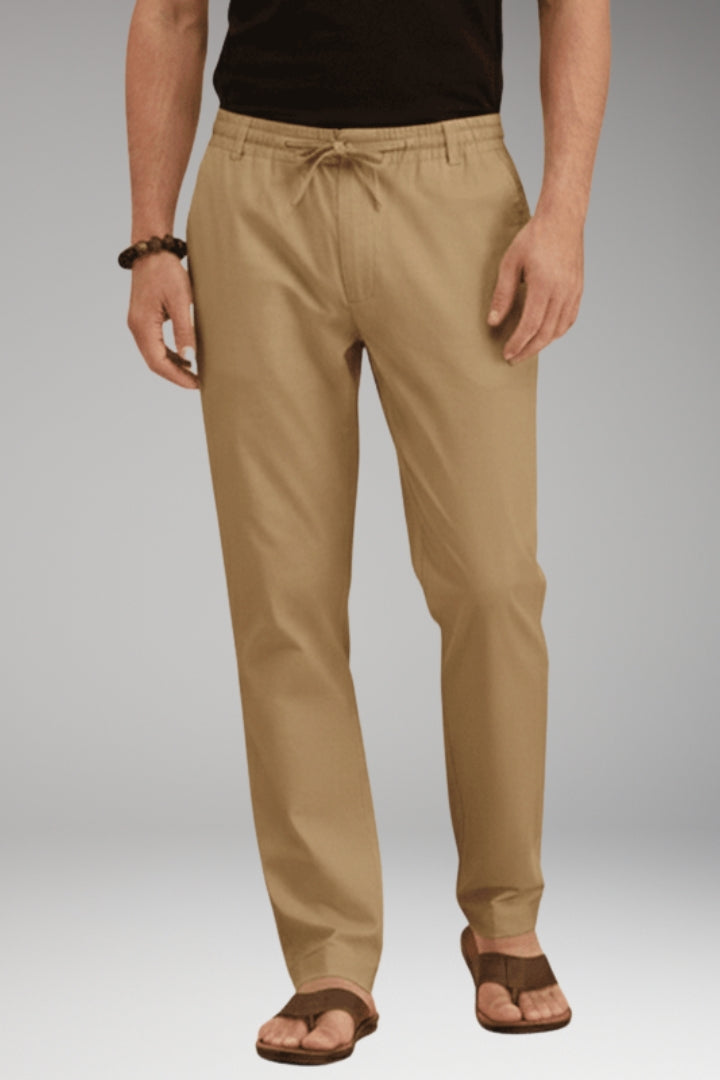 Men’s Slim-Fit Casual Trousers with Adjustable Drawstring and Pockets