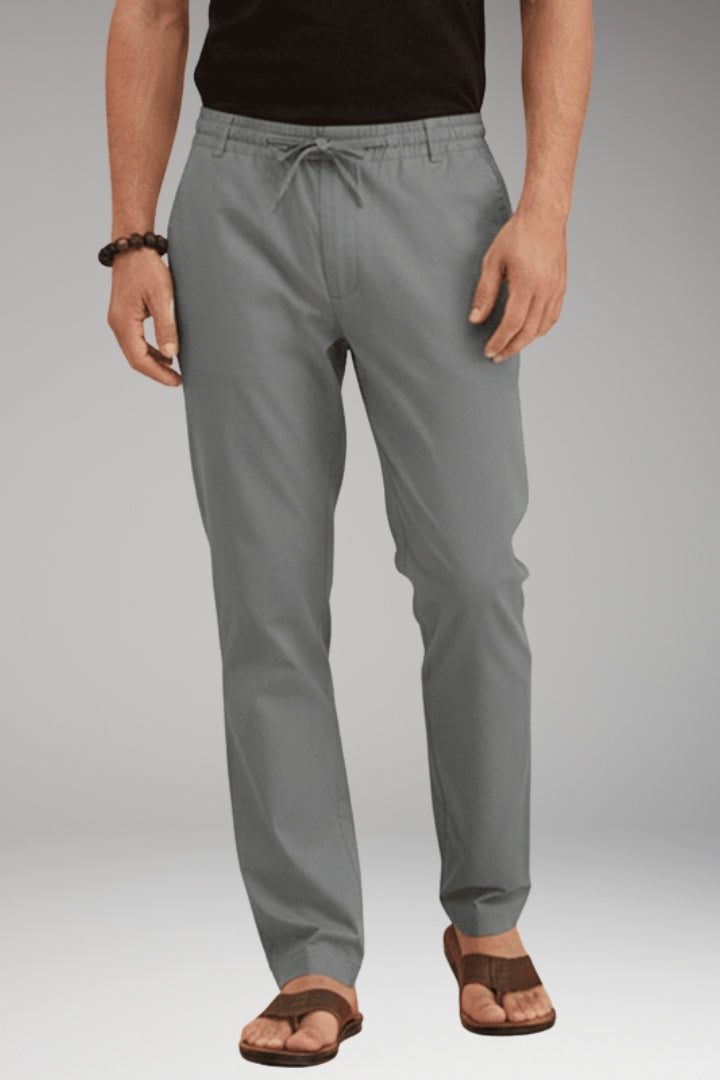 Men’s Slim-Fit Casual Trousers with Adjustable Drawstring and Pockets