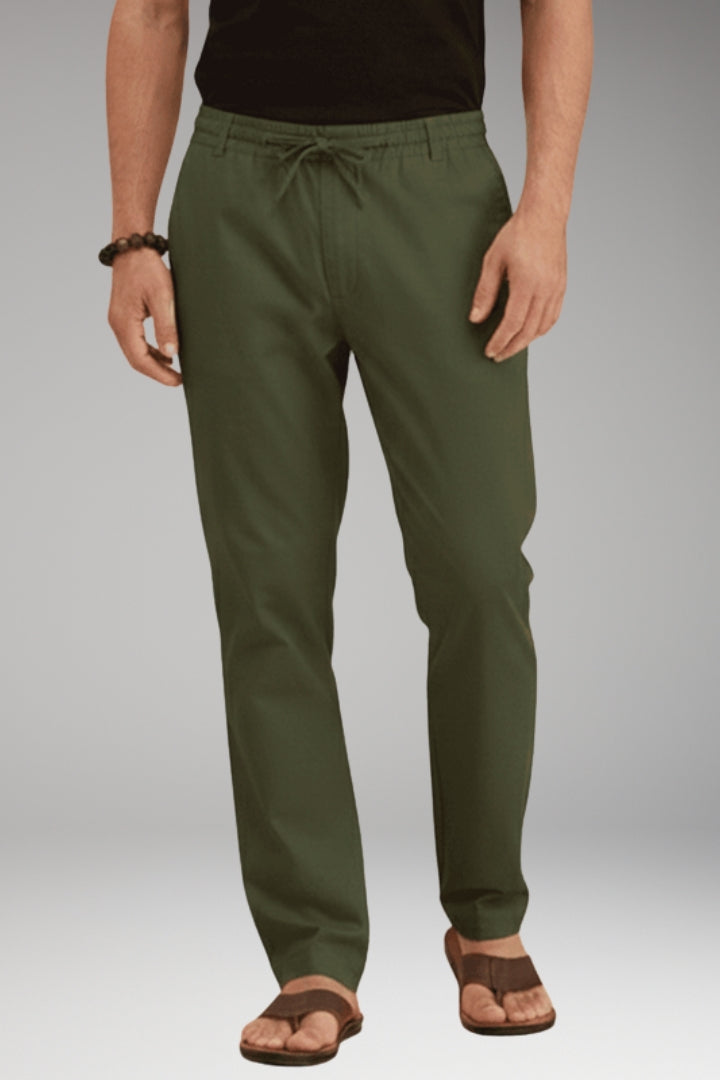Men’s Slim-Fit Casual Trousers with Adjustable Drawstring and Pockets
