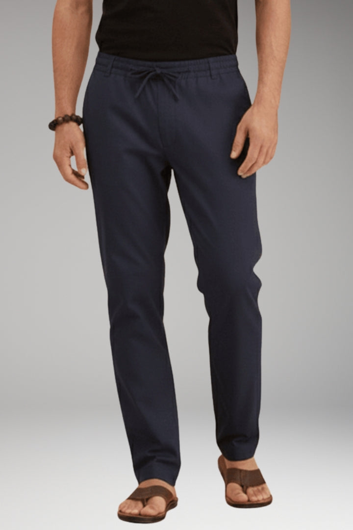 Men’s Slim-Fit Casual Trousers with Adjustable Drawstring and Pockets
