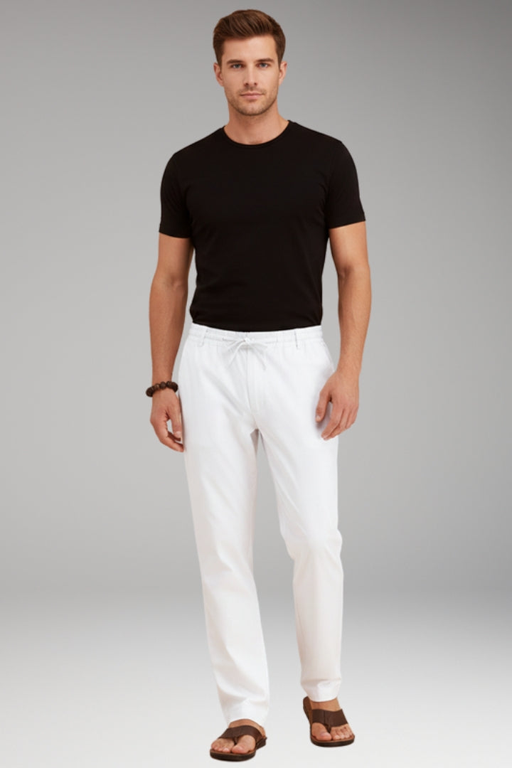 Men’s Slim-Fit Casual Trousers with Adjustable Drawstring and Pockets