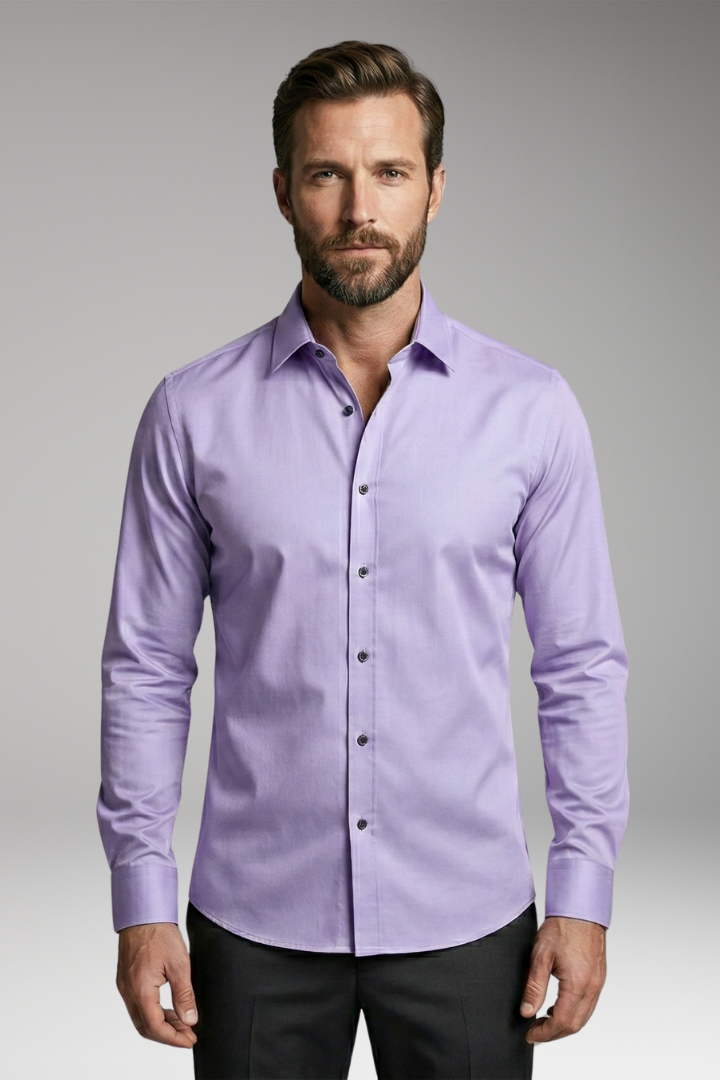 Men's Slim-Fit Shirt with Button Placket and Pointed Collar