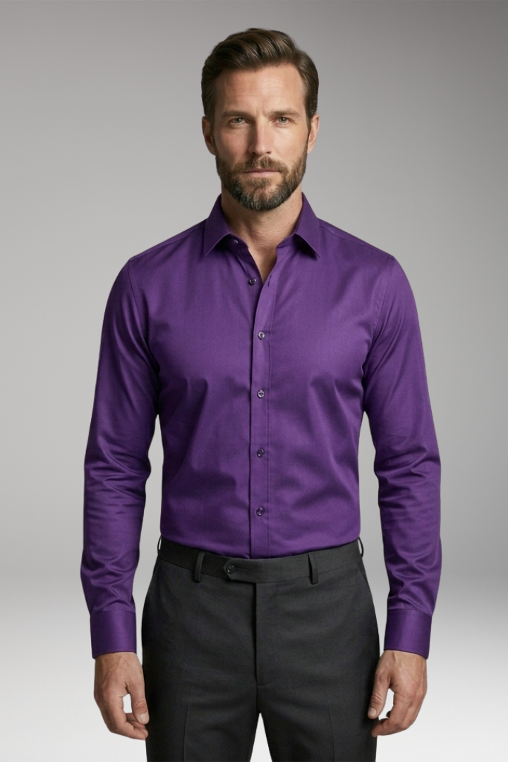 Men's Slim-Fit Shirt with Button Placket and Pointed Collar