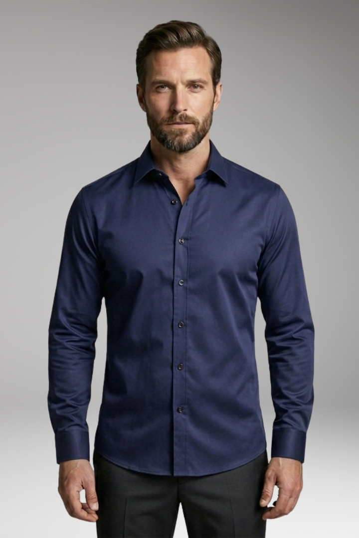 Men's Slim-Fit Shirt with Button Placket and Pointed Collar