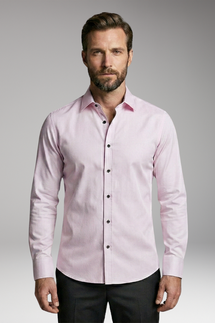 Men's Slim-Fit Shirt with Button Placket and Pointed Collar