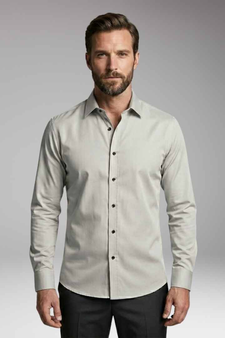 Men's Slim-Fit Shirt with Button Placket and Pointed Collar