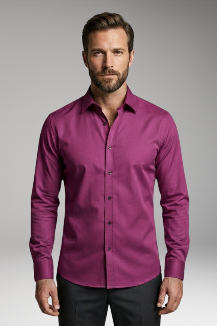 Men's Slim-Fit Shirt with Button Placket and Pointed Collar