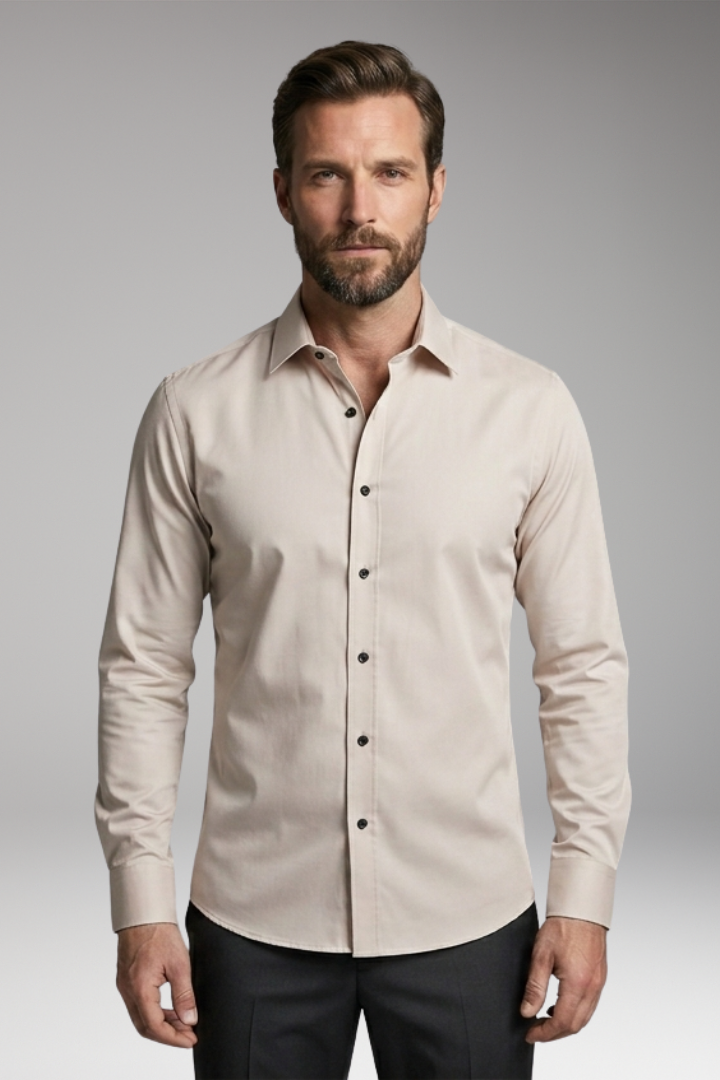 Men's Slim-Fit Shirt with Button Placket and Pointed Collar