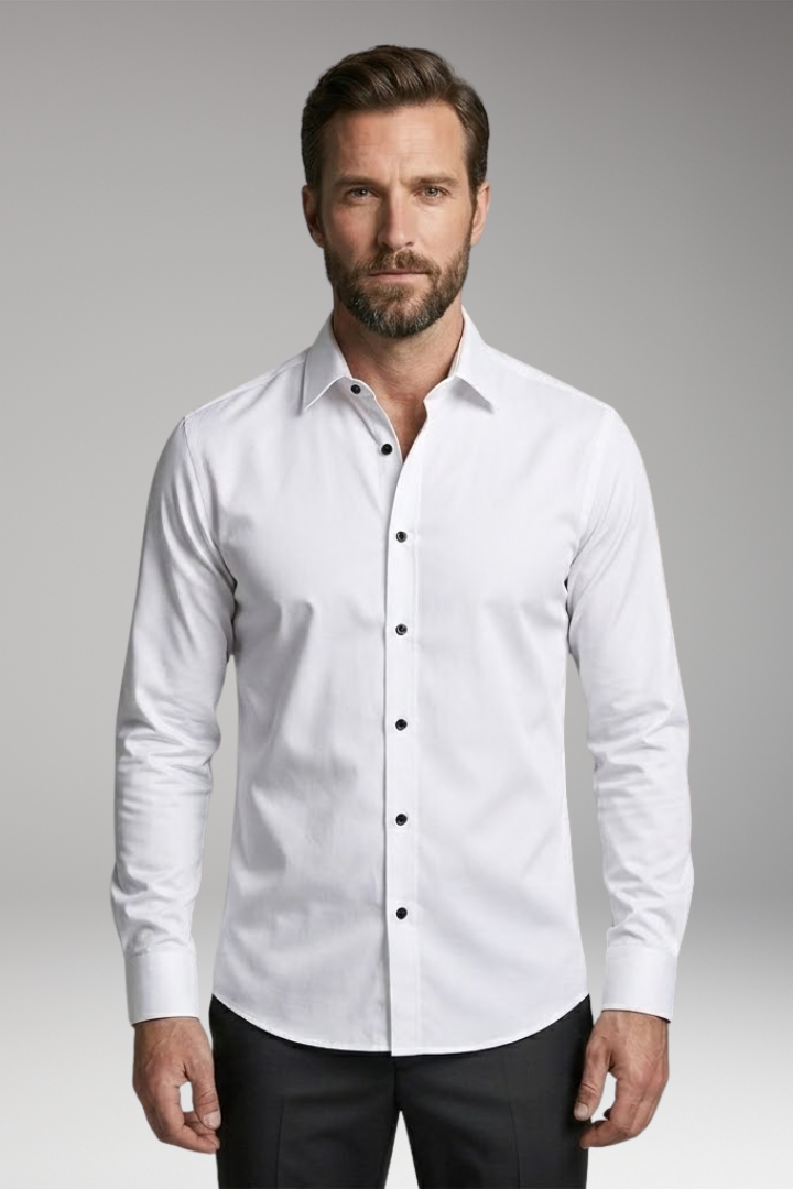 Men's Slim-Fit Shirt with Button Placket and Pointed Collar