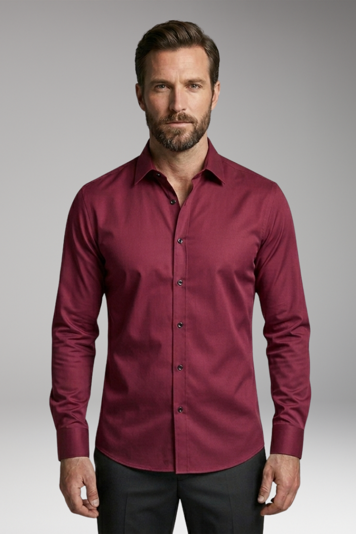 Men's Slim-Fit Shirt with Button Placket and Pointed Collar