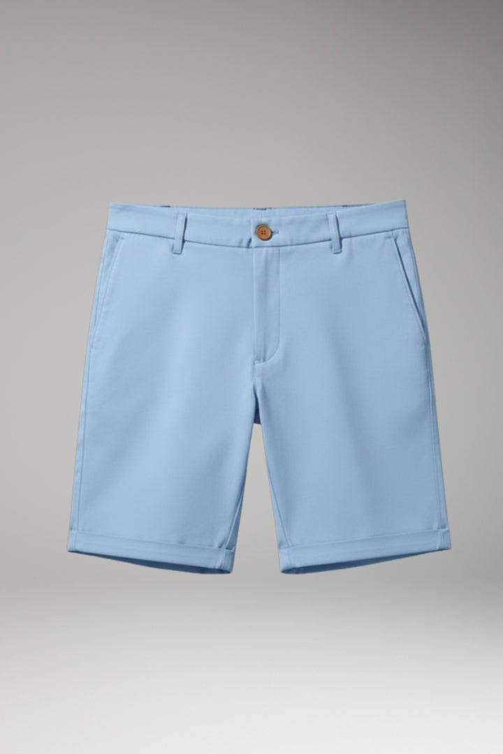 Men's Slim Fit Shorts with Button and Zip Fastening and Turn-Up Hems