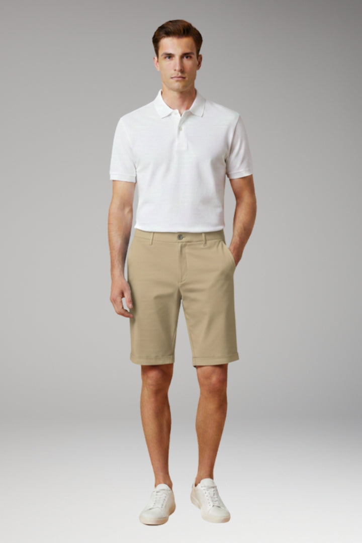 Men's Slim Fit Shorts with Button and Zip Fastening and Turn-Up Hems