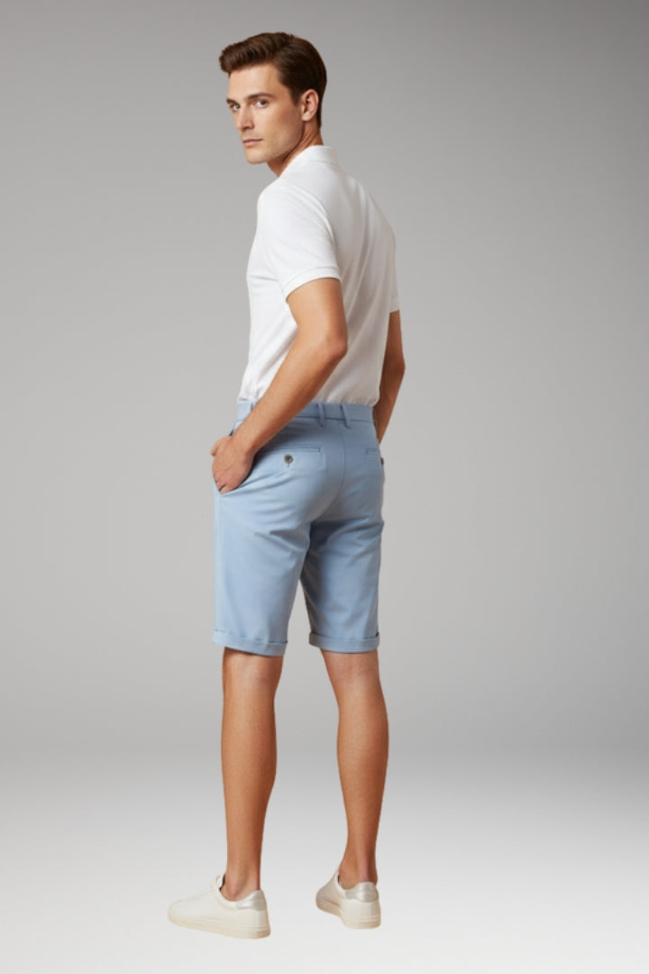 Men's Slim Fit Shorts with Button and Zip Fastening and Turn-Up Hems