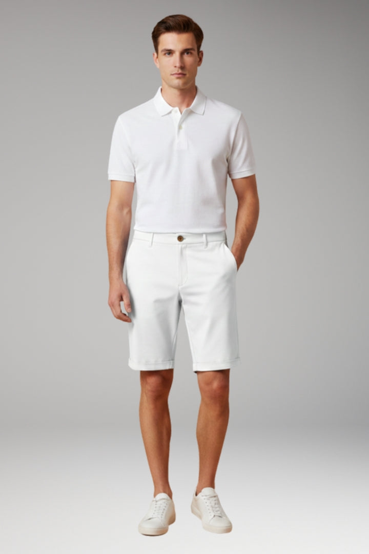 Men's Slim Fit Shorts with Button and Zip Fastening and Turn-Up Hems
