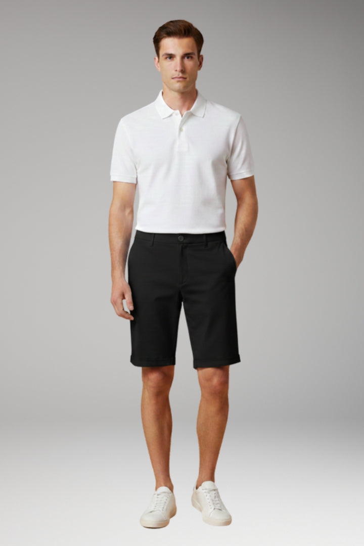 Men's Slim Fit Shorts with Button and Zip Fastening and Turn-Up Hems