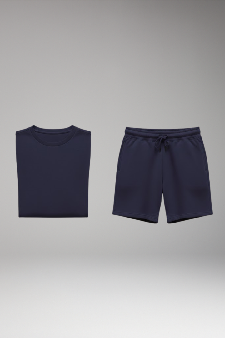 Men's Sports Set with Short-Sleeve T-Shirt and Drawstring Shorts
