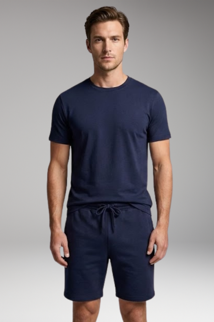 Men's Sports Set with Short-Sleeve T-Shirt and Drawstring Shorts
