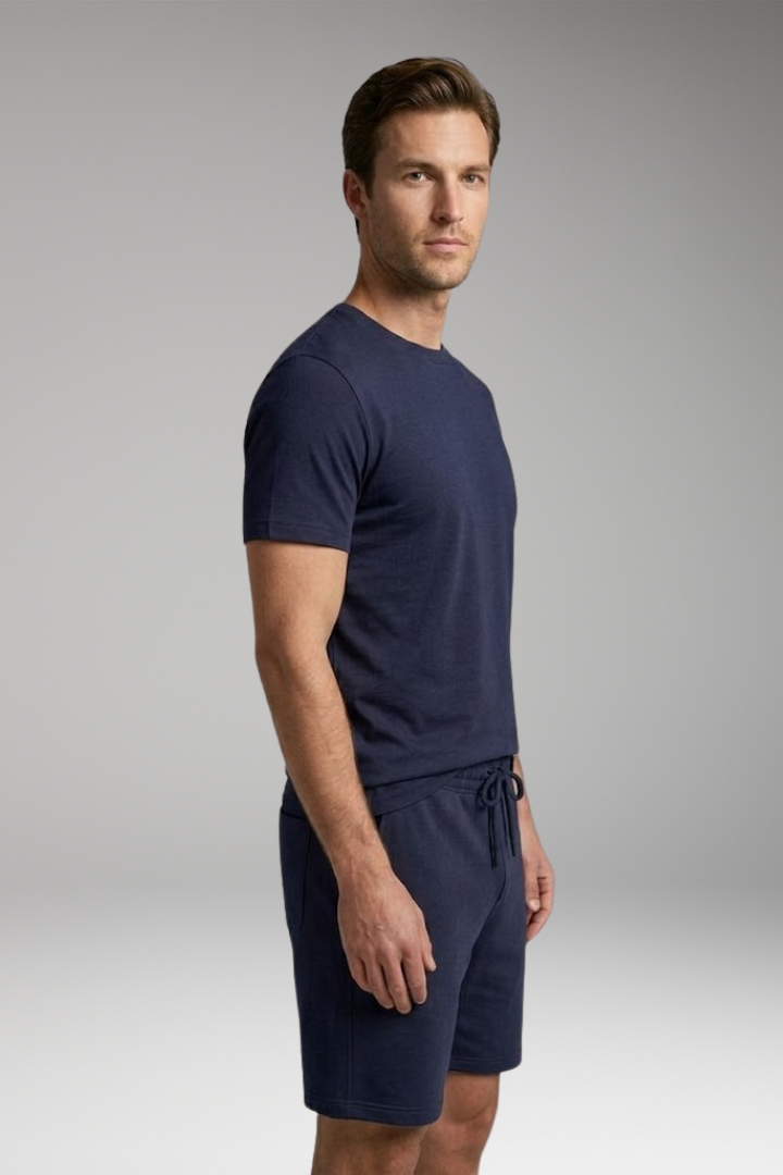 Men's Sports Set with Short-Sleeve T-Shirt and Drawstring Shorts