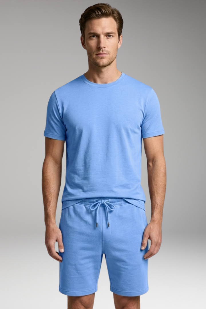 Men's Sports Set with Short-Sleeve T-Shirt and Drawstring Shorts