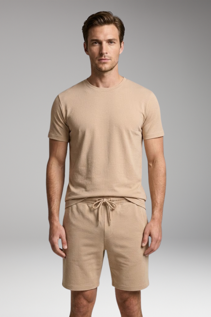 Men's Sports Set with Short-Sleeve T-Shirt and Drawstring Shorts