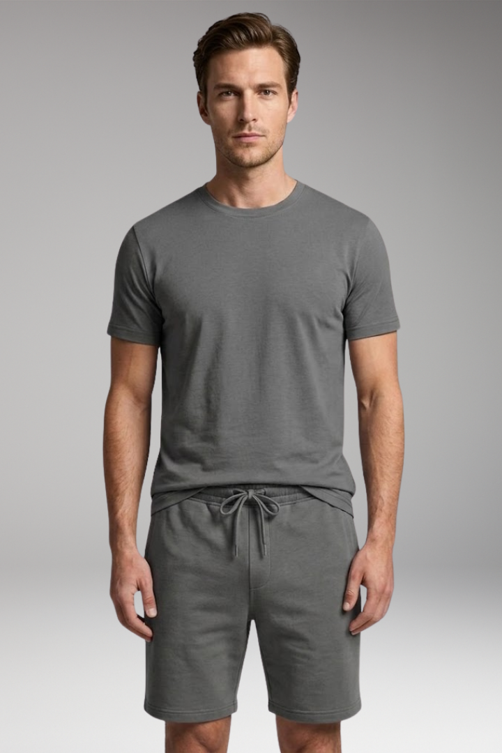 Men's Sports Set with Short-Sleeve T-Shirt and Drawstring Shorts