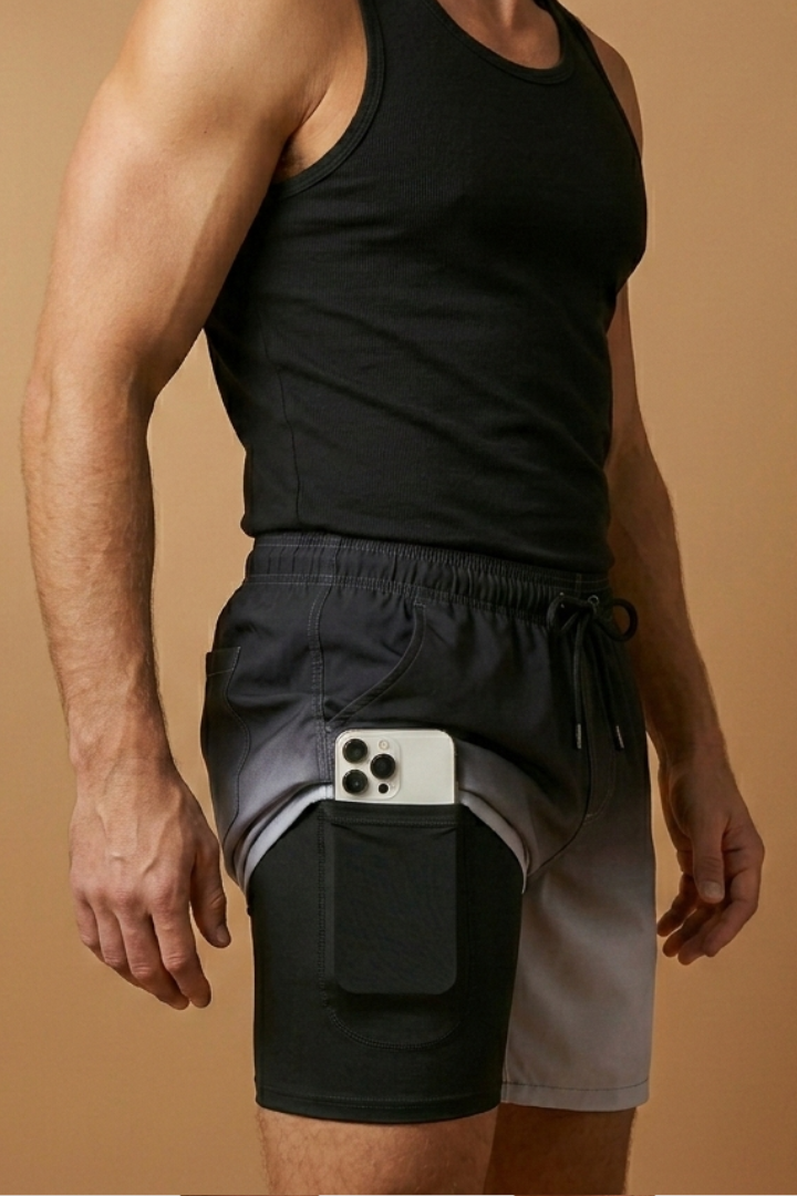 Men’s Stretch Shorts with Drawstring Waistband and Inner Briefs