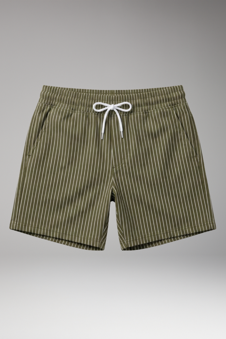 Men's Striped Shorts with Adjustable Waistband and Drawstring