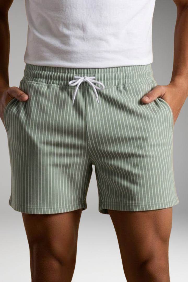 Men's Striped Shorts with Adjustable Waistband and Drawstring