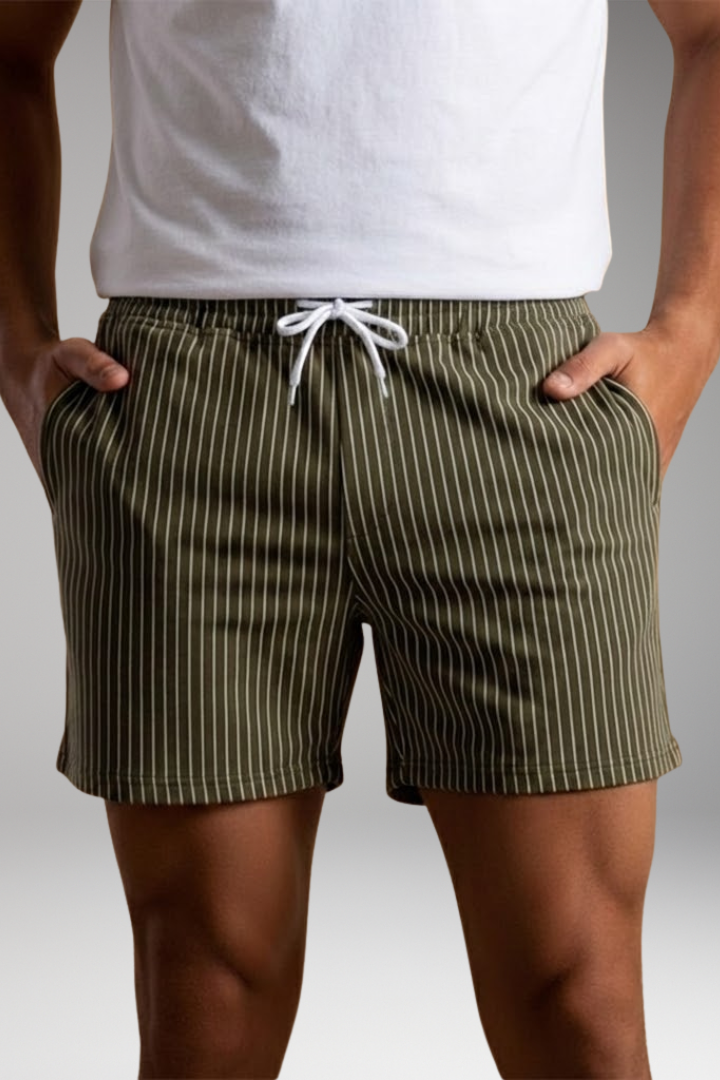 Men's Striped Shorts with Adjustable Waistband and Drawstring
