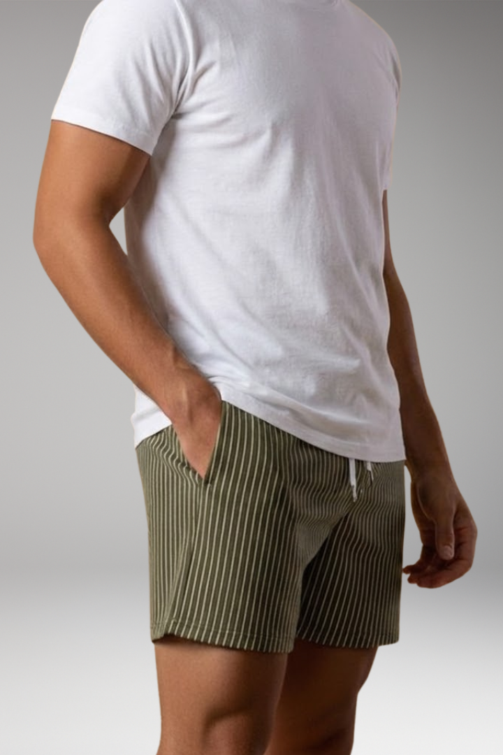 Men's Striped Shorts with Adjustable Waistband and Drawstring